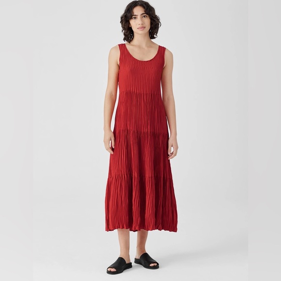 NWT Eileen Fisher Crushed Silk Tiered Dress - Picture 1 of 6